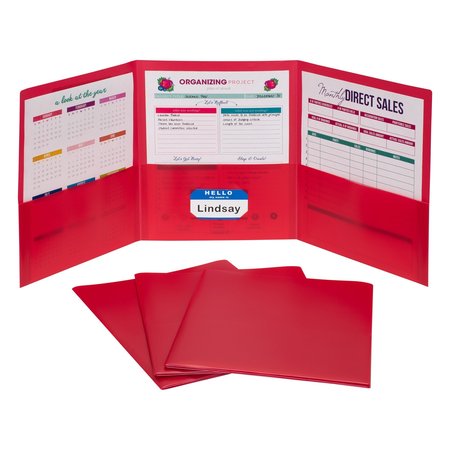 C-LINE PRODUCTS 3Pocket Poly Portfolios, Red, 24PK 33944-BX